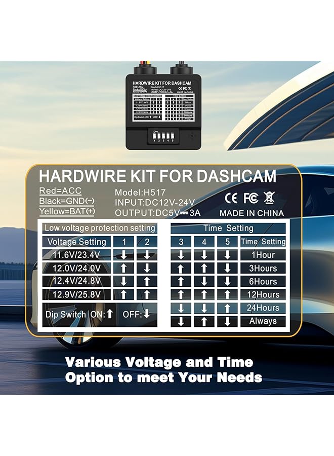 Generic Hardwire Kit,Dash Cam Hardwire Kit,Car Dash Camera Type C Hard Wire Kit For Universal Driving Recorder 3Wire Acc Voltage Reduction Line With Low Voltage Protection Car Power Line With Switch 3A - Image 4