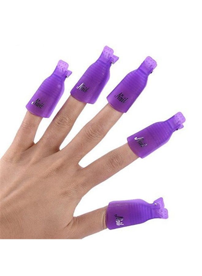 HiMo 10PC Plastic Acrylic Nail Art Soak Off Cap Clip UV Gel Polish Remover Wrap Tool (PURPLE) - Image 1
