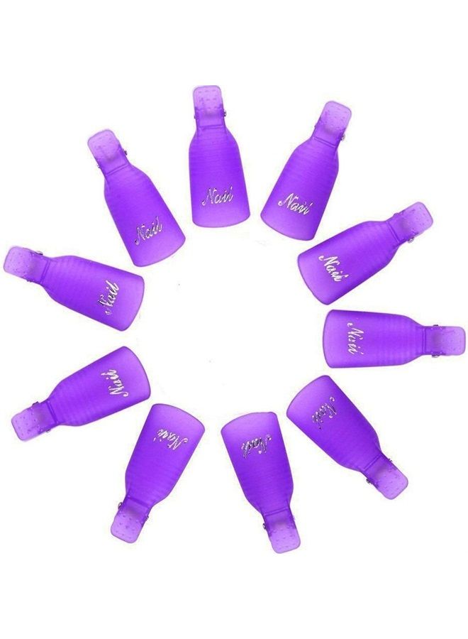 HiMo 10PC Plastic Acrylic Nail Art Soak Off Cap Clip UV Gel Polish Remover Wrap Tool (PURPLE) - Image 2