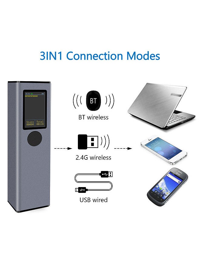Generic 2D 1D QR Barcode Scanner with TFT Screen 3 in 1 BT & 2.4GHz Wireless & Wired Connection Sound and Vibrator Prompt Support Offline Storage Compatible with Windows Android Linux Mac  - Image 5