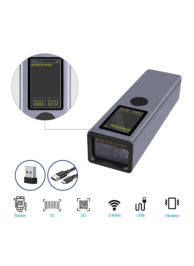 Generic 2D 1D QR Barcode Scanner with TFT Screen 3 in 1 BT & 2.4GHz Wireless & Wired Connection Sound and Vibrator Prompt Support Offline Storage Compatible with Windows Android Linux Mac  - Image 2