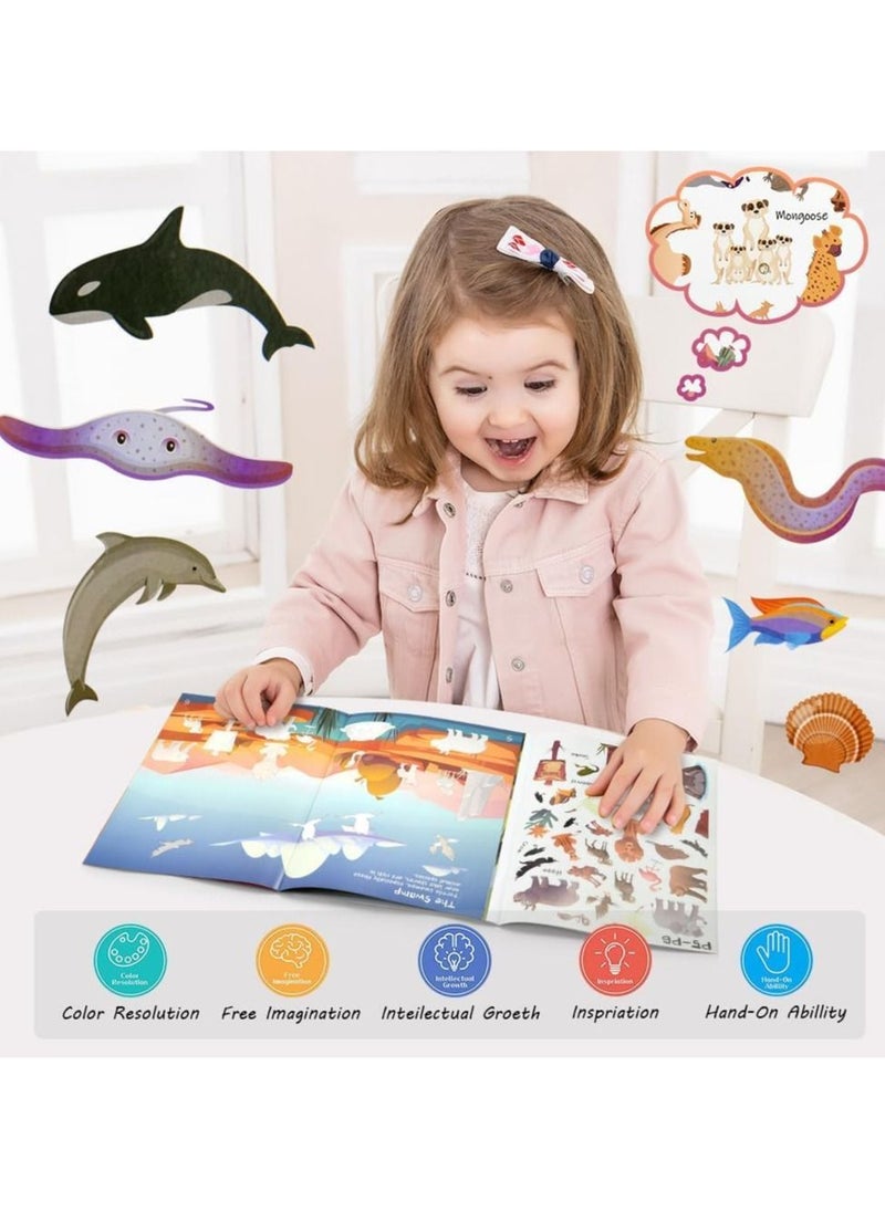 Y&D - Sticker Books, KASTWAVE 2Pcs Reusable Book Learning Toys for 2 to 6 Years Old Boys Girls, Deep Sea Kingdom and Animal World Books Toddler Educational Toy - Image 1