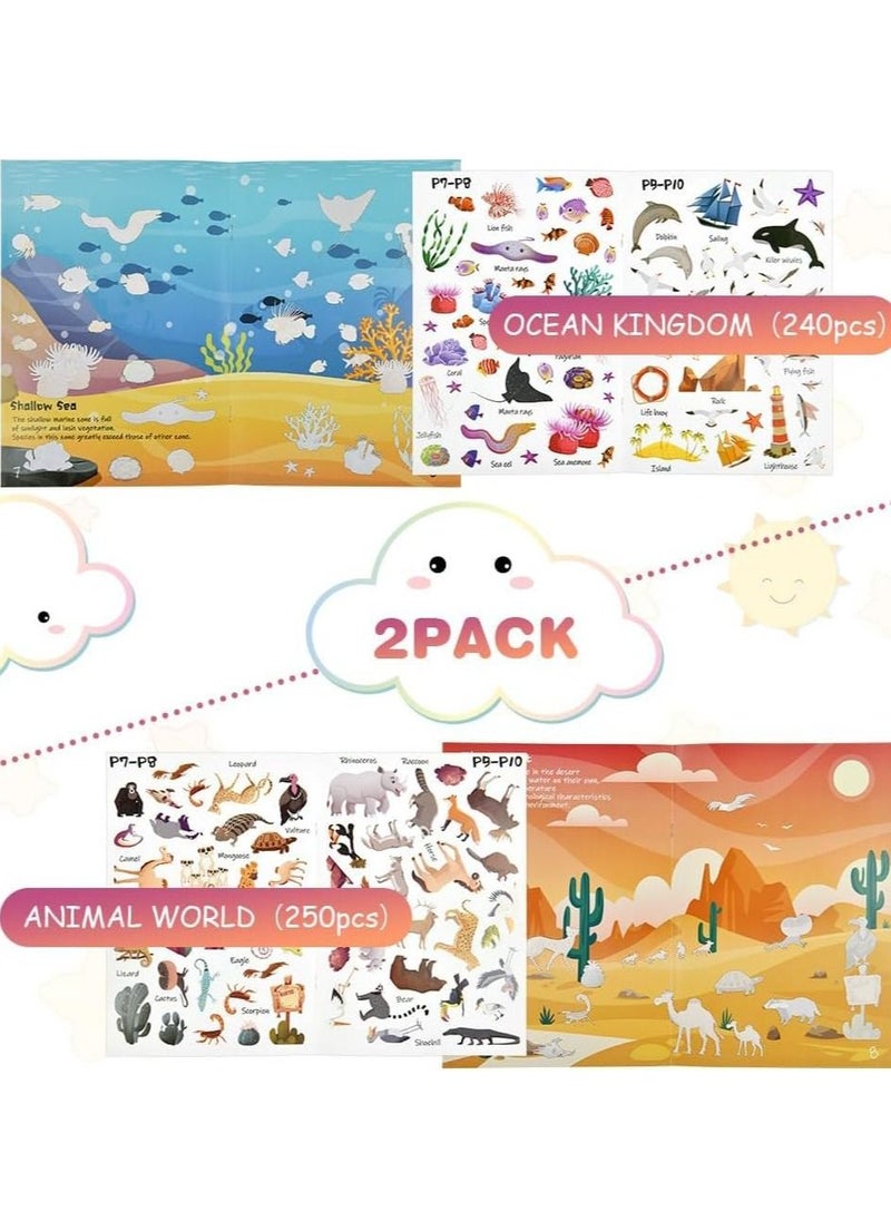 Y&D - Sticker Books, KASTWAVE 2Pcs Reusable Book Learning Toys for 2 to 6 Years Old Boys Girls, Deep Sea Kingdom and Animal World Books Toddler Educational Toy - Image 1