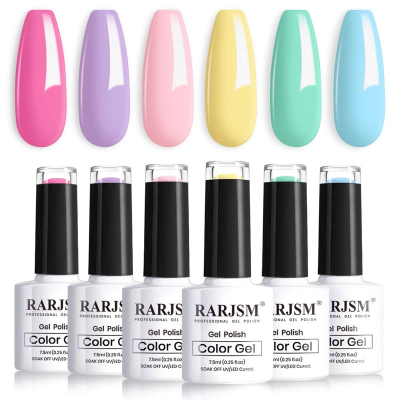 RARJSM Cotton Candy Gel Nail Polish Kit, Pastel Gelpolish Macaron Colors Collection Pink Purple Yellow Green Blue Nail Polish Set, 6PCS 7.5ML Spring Summer Color Gel Nail Polish,Curing Required - Image 1