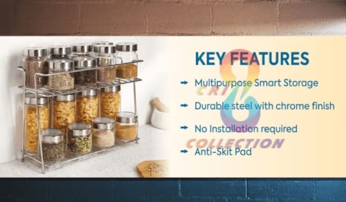 12FOR COLLECTION Stainless Steel Spice Rack/Storage Rack/Stainless Steel Spice 2-Tier Trolley Container Organizer Basket for Boxes Utensils Dishes Plates for Home - Image 4