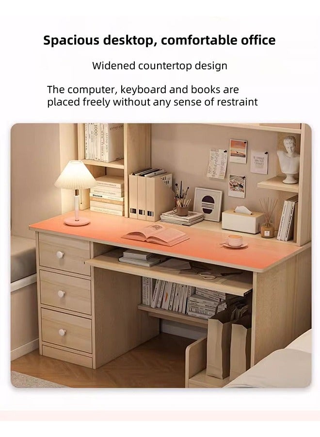 Wooden Computer Desk, Integrated Office Desk with Bookshelf and Cabinet, Home Adult Student Writing Desk/Study Desk/Game Desk - Image 5