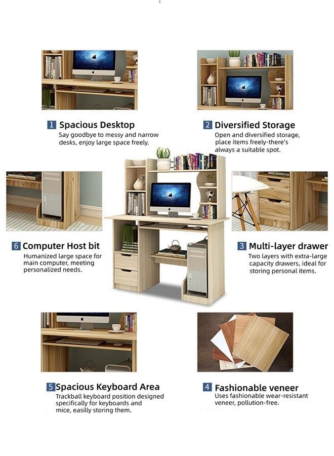 Wooden Computer Desk, Integrated Office Desk with Bookshelf and Cabinet, Home Adult Student Writing Desk/Study Desk/Game Desk - Image 3