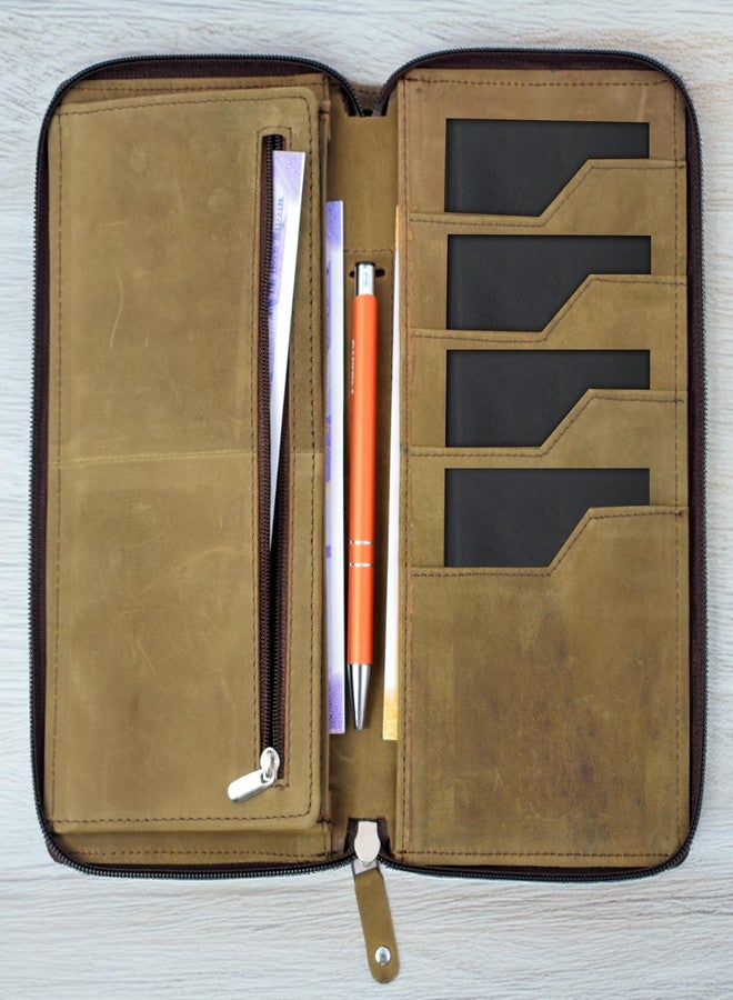 ABYS حافظة جواز سفر من الجلد البني الداكن من ABYS، مزودة بتقنية الحماية من تقنية RFID، مناسبة للرجال والنساء، وحاملة بطاقات الائتمان والخصم والصراف الآلي، وحقيبة جواز سفر نسائية، ومنظم سفر رجالي. - Image 4