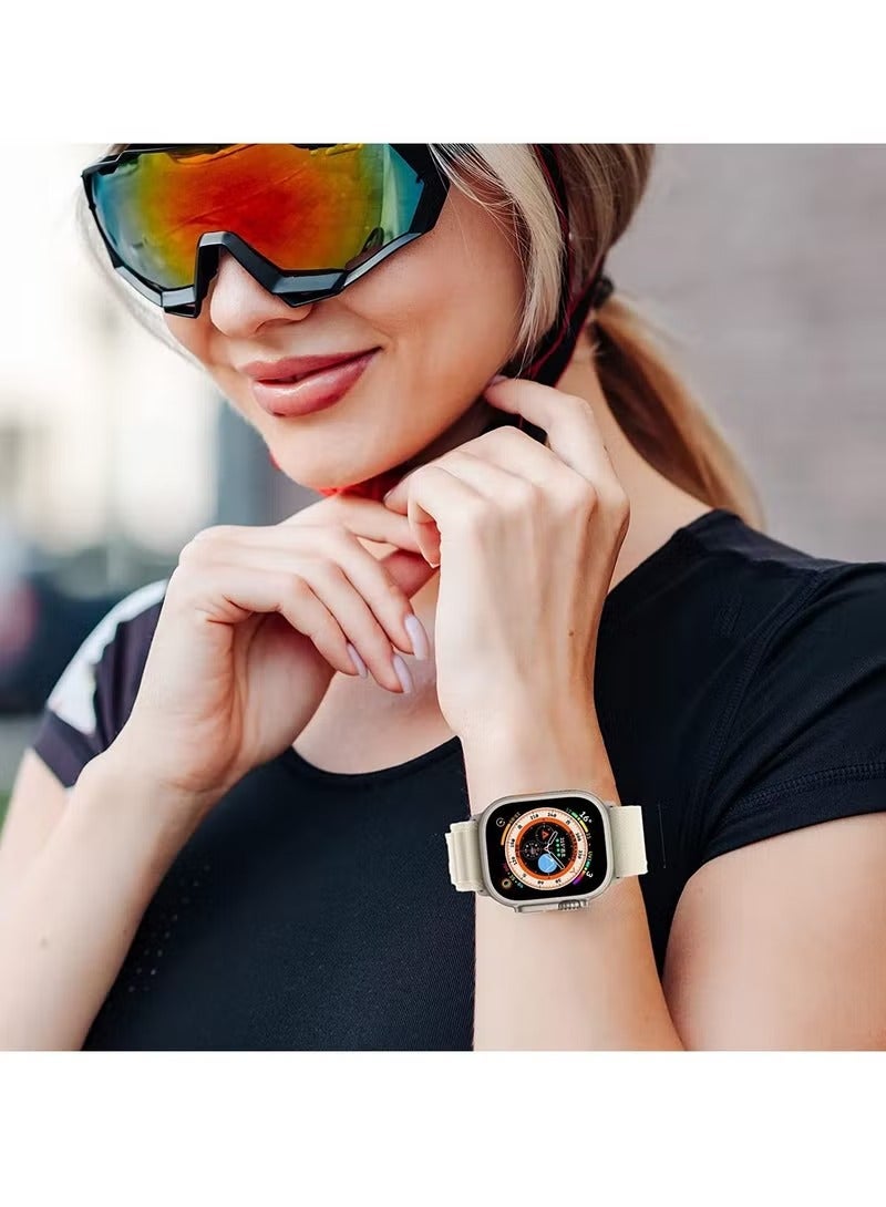 إيف حلقة جبال الألب متوافقة مع سوار ساعة أبل 42 ملم 44 ملم 45 ملم بديل للنساء والرجال الرياضي المنسوج من البوليستر G الخطاف لشريط iWatch Ultra Series SE 8/7/6/5/4/3/2/1 (أبيض) - Image 3