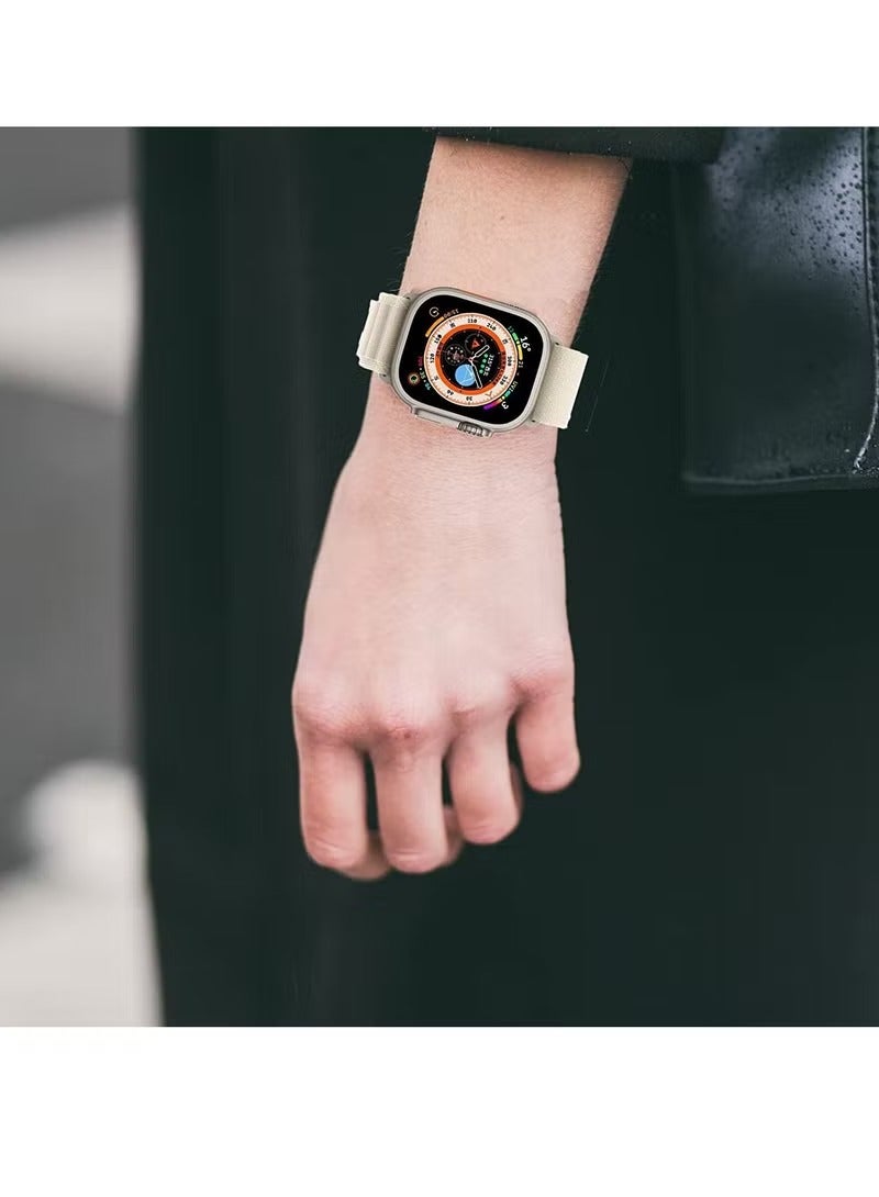 إيف حلقة جبال الألب متوافقة مع سوار ساعة أبل 42 ملم 44 ملم 45 ملم بديل للنساء والرجال الرياضي المنسوج من البوليستر G الخطاف لشريط iWatch Ultra Series SE 8/7/6/5/4/3/2/1 (أبيض) - Image 2