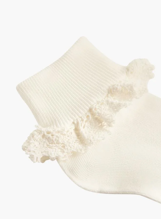 Celeste WHITE Pack Of 3 Girls School Socks With Frill Detail for Women | Best Price UAE