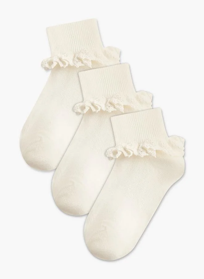 Pack Of 3 Girls School Socks With Frill Detail