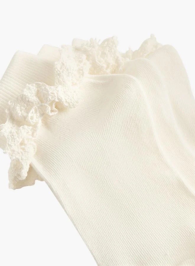 Celeste WHITE Pack Of 3 Girls School Socks With Frill Detail for Women | Best Price UAE