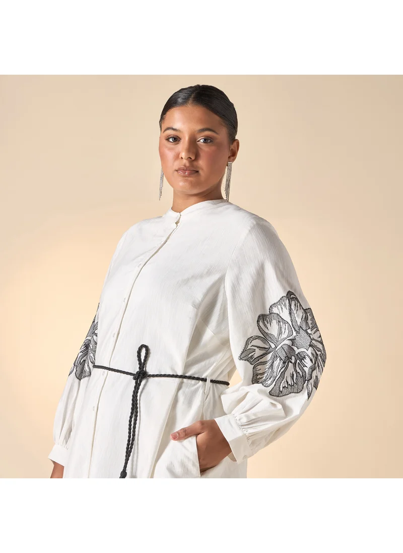  أولا بوبكن Plus Size Ulla Popken Floral Embroidered Shirt Dress with Pockets