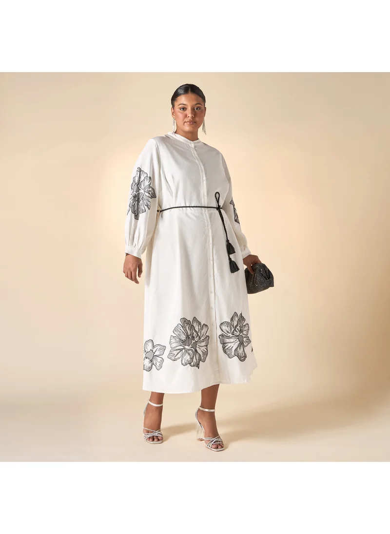  أولا بوبكن Plus Size Ulla Popken Floral Embroidered Shirt Dress with Pockets