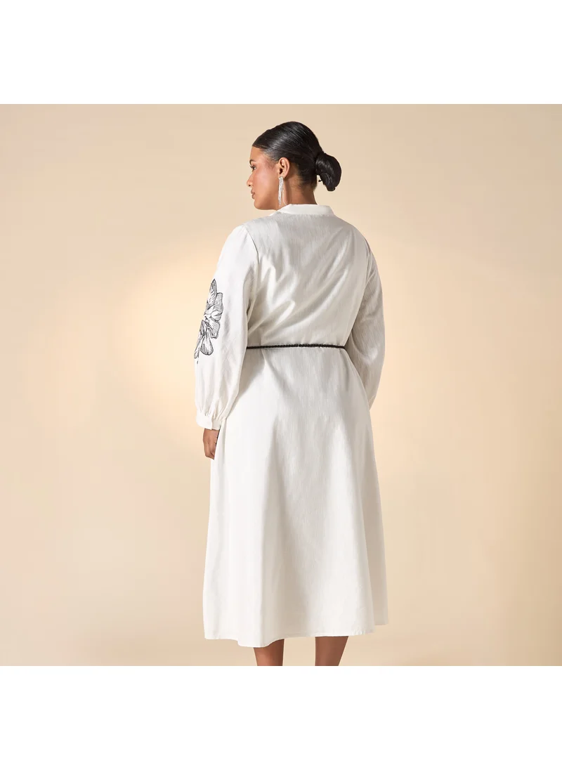  أولا بوبكن Plus Size Ulla Popken Floral Embroidered Shirt Dress with Pockets
