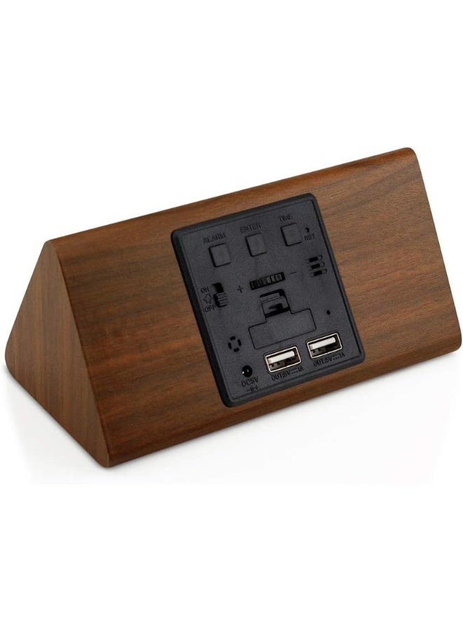 Oct17 ساعة منبه خشبية OCT17، ساعة رقمية ذكية LED لغرف النوم/المكاتب، مطورة مع عرض الوقت ودرجة الحرارة، سطوع قابل للتعديل وتحكم صوتي، عرض الرطوبة - بني - Image 1