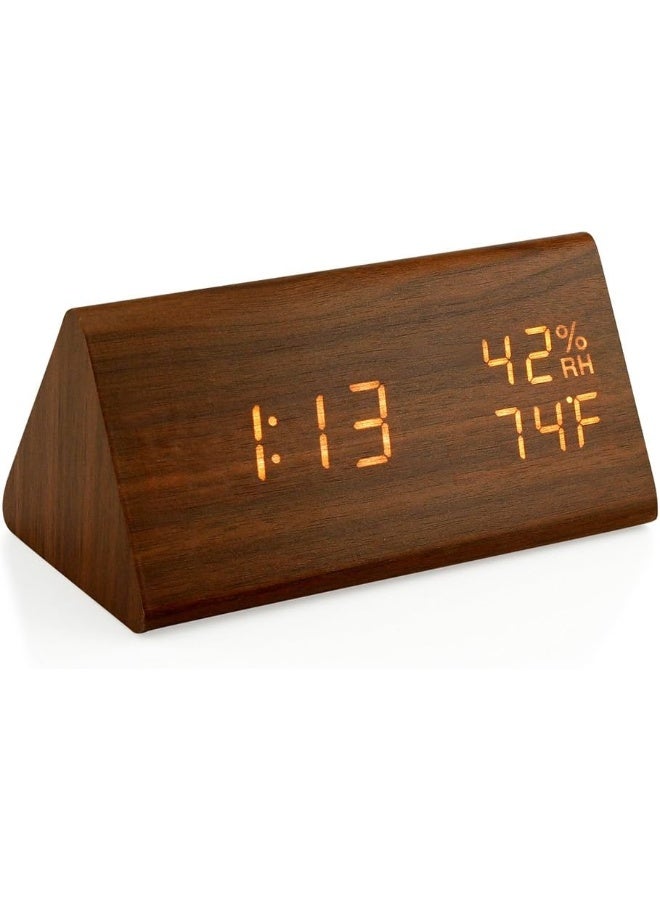Oct17 ساعة منبه خشبية OCT17، ساعة رقمية ذكية LED لغرف النوم/المكاتب، مطورة مع عرض الوقت ودرجة الحرارة، سطوع قابل للتعديل وتحكم صوتي، عرض الرطوبة - بني - Image 5