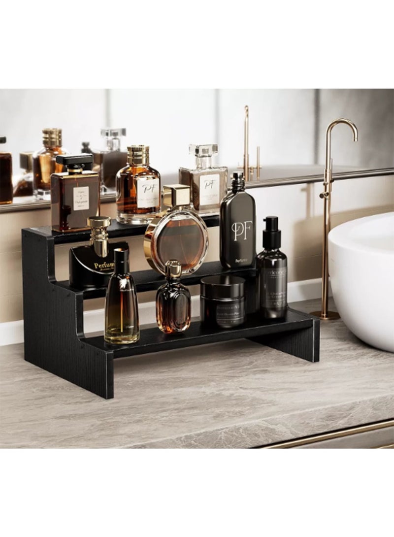 Arabest Wooden Cologne Organizer for Men, 3Tier Perfume Organizer, Mens Cologne Stand Holder Storage, Display Riser Shelf Rack for Fragrances Candles Cosmetics Cupcake Figure Spice -Black 34*22.6*18.2 cm - Image 2