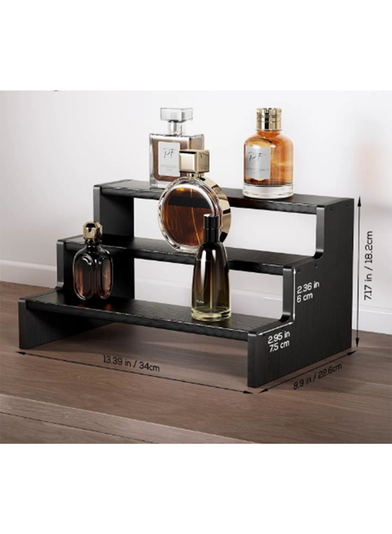 Arabest Wooden Cologne Organizer for Men, 3Tier Perfume Organizer, Mens Cologne Stand Holder Storage, Display Riser Shelf Rack for Fragrances Candles Cosmetics Cupcake Figure Spice -Black 34*22.6*18.2 cm - Image 1