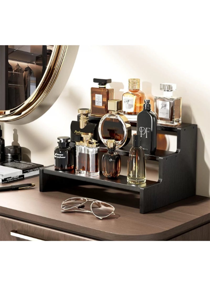 Arabest Wooden Cologne Organizer for Men, 3Tier Perfume Organizer, Mens Cologne Stand Holder Storage, Display Riser Shelf Rack for Fragrances Candles Cosmetics Cupcake Figure Spice -Black 34*22.6*18.2 cm - Image 3