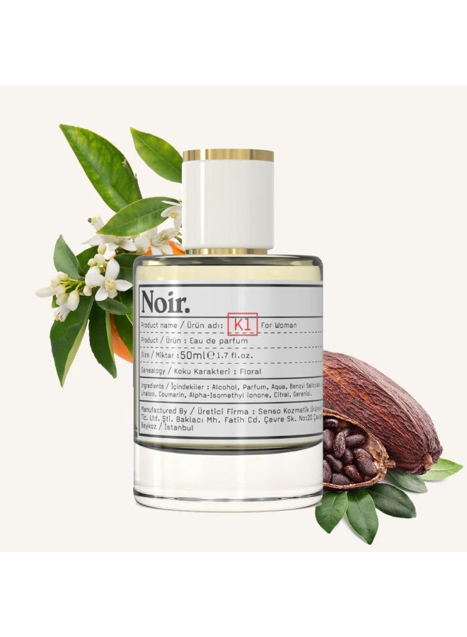 نوير عطر Noir K1 للسيدات - Eau de Parfum 50ml | رائحة الأزهار مع البرتقال الدم ، الياسمين والكاكاو | مستوحاة من JPG فضيحة | عطر طويل الأمد | صنع في تركيا - Image 1