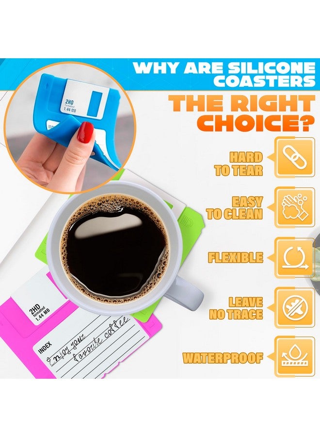 DIMROM Floppy Disk Coasters for Coffee Table Decor - Silicone Coasters Set of 6 Pcs Coffee Bar Coasters for Drinks Cute Desk Accessories Nostalgia Coaster for Desk - Coffee Cup Holder Coasters - Image 3