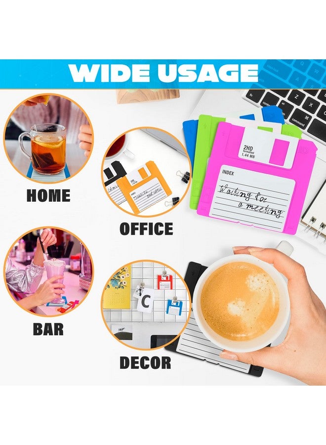 DIMROM Floppy Disk Coasters for Coffee Table Decor - Silicone Coasters Set of 6 Pcs Coffee Bar Coasters for Drinks Cute Desk Accessories Nostalgia Coaster for Desk - Coffee Cup Holder Coasters - Image 4