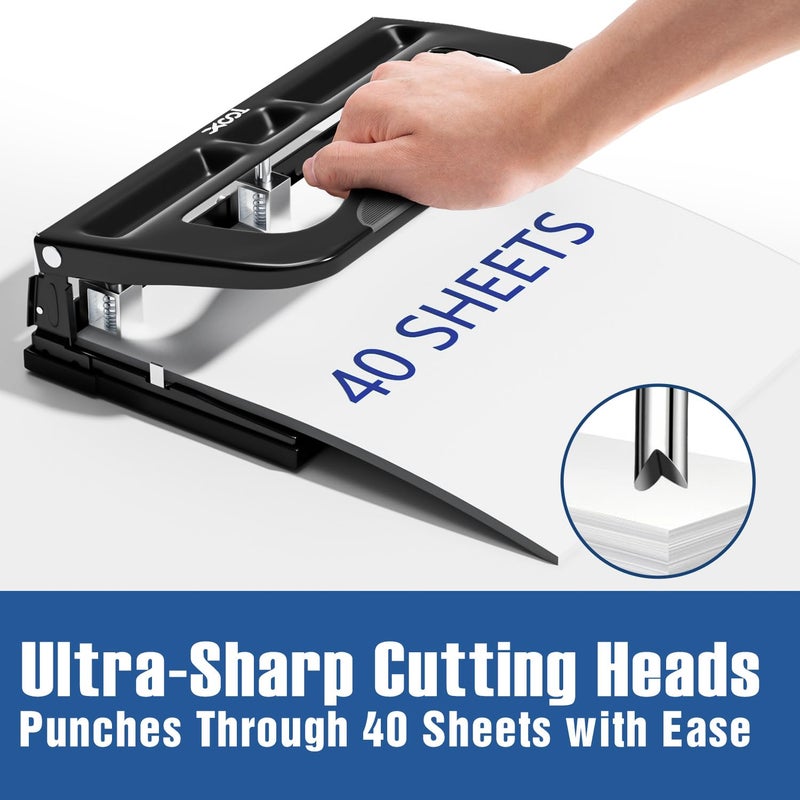 XOOL 3 Hole Punch, Heavy Duty Metal Hole Puncher for 2 or 3 Holes, 9/32" 7mm Hole Diameter, 40-Sheet Capacity, Adjustable Hole Spacing, Non-Slip Base for Office & School - Image 2