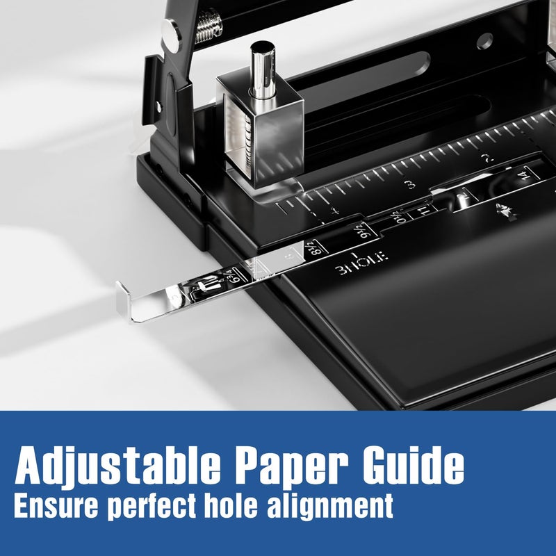 XOOL 3 Hole Punch, Heavy Duty Metal Hole Puncher for 2 or 3 Holes, 9/32" 7mm Hole Diameter, 40-Sheet Capacity, Adjustable Hole Spacing, Non-Slip Base for Office & School - Image 5