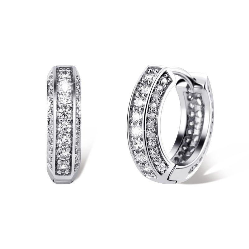 TOPGRILLZ Iced Out Hoop Earrings Cubic Zirconia Huggie Cartilage Cuff Hypoallergenic 14K Gold Plated Luxury Fashion Round Circle Earrings For Men Women-18Silver - Image 1