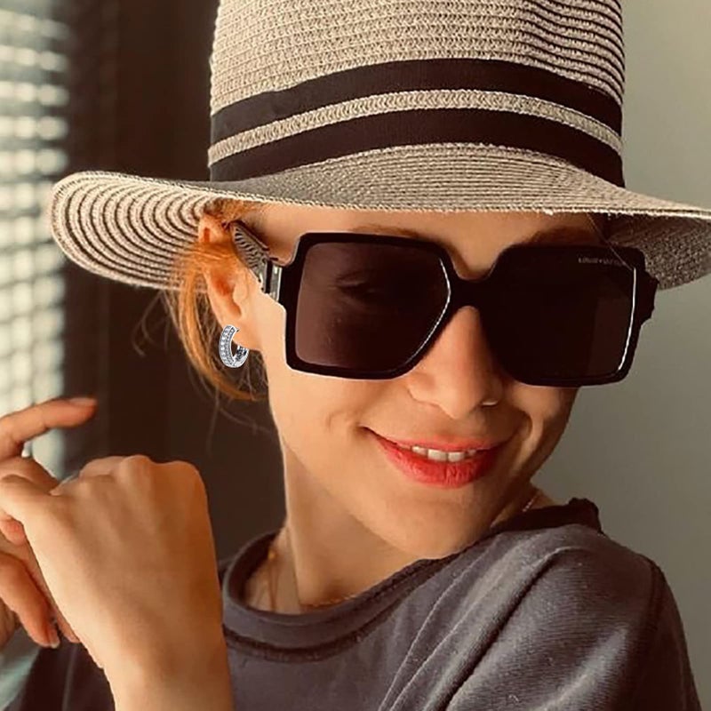 TOPGRILLZ Iced Out Hoop Earrings Cubic Zirconia Huggie Cartilage Cuff Hypoallergenic 14K Gold Plated Luxury Fashion Round Circle Earrings For Men Women-18Silver - Image 3