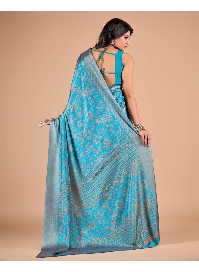 Art Silk Women Rama Crape Floral Printed Saree - Image 5