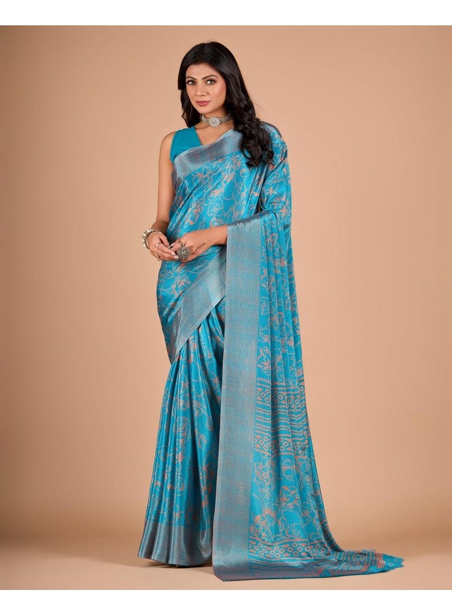 Art Silk Women Rama Crape Floral Printed Saree - Image 2