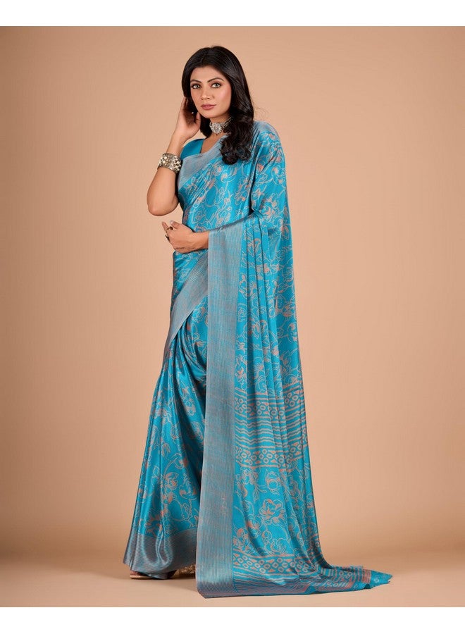 Art Silk Women Rama Crape Floral Printed Saree - Image 3
