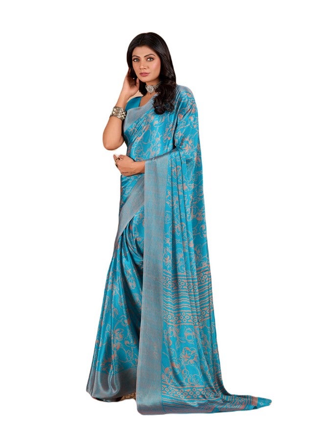 Art Silk Women Rama Crape Floral Printed Saree - Image 1