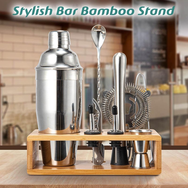 Semderm Cocktail Shaker Set, Mixology Bartender Kit 10-Piece Bar Tools Set with Stylish Bamboo Stand, Bar kit: Martini Shaker Muddler Jigger with All Essential Accessory Tools Gifts for Men Dad - Image 5