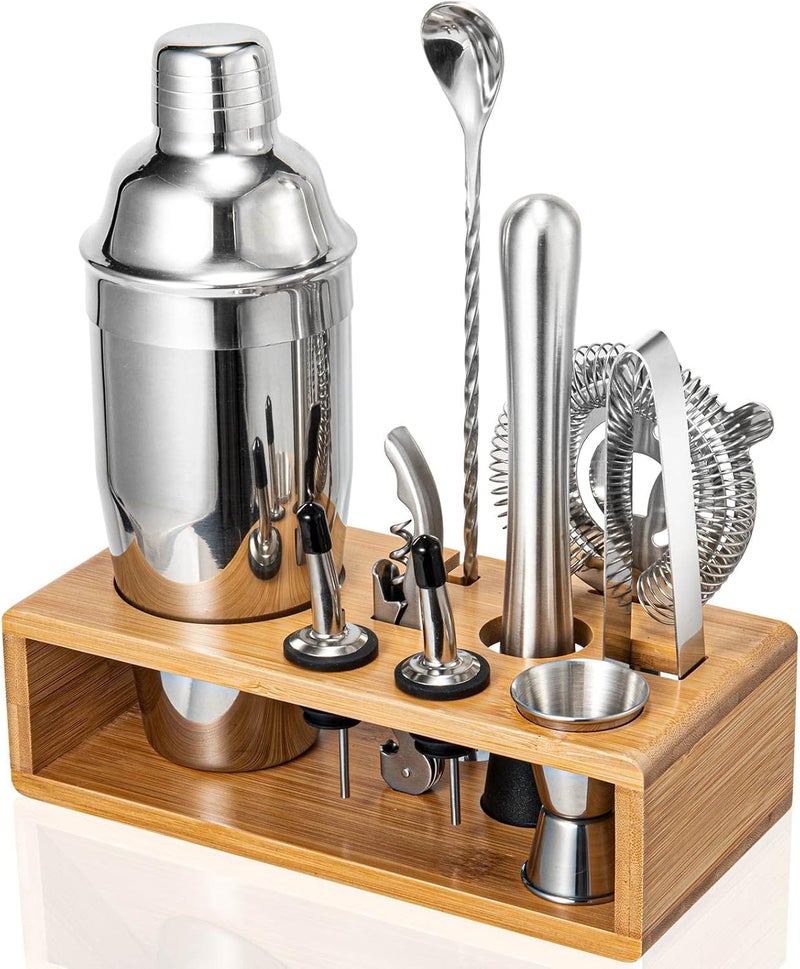 Semderm Cocktail Shaker Set, Mixology Bartender Kit 10-Piece Bar Tools Set with Stylish Bamboo Stand, Bar kit: Martini Shaker Muddler Jigger with All Essential Accessory Tools Gifts for Men Dad - Image 1