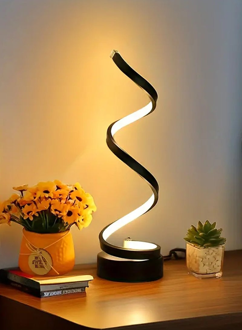 YOUGE Spiral LED Table Lamp Black, Dimmable Metallic Bedside Lamp with Touch Controller, 3 Colour Temperature, 15.8 Inch Height, Contemporary, Decorative Lamp for Home, Living Room & Office - Image 1