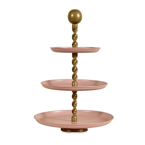 Elan Swirl 3 Tier Cupcake Stand, Mild Steel, Round, Multipurpose Dessert Serving Platter for Party, Birthday, Wedding (Dusty Rose) - Image 4