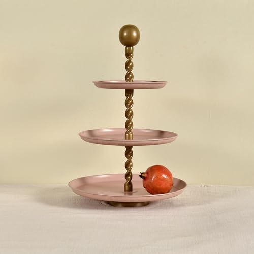 Elan Swirl 3 Tier Cupcake Stand, Mild Steel, Round, Multipurpose Dessert Serving Platter for Party, Birthday, Wedding (Dusty Rose) - Image 1