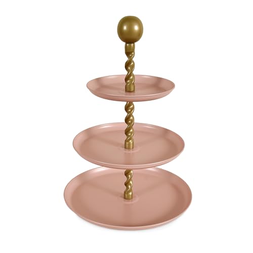 Elan Swirl 3 Tier Cupcake Stand, Mild Steel, Round, Multipurpose Dessert Serving Platter for Party, Birthday, Wedding (Dusty Rose) - Image 5