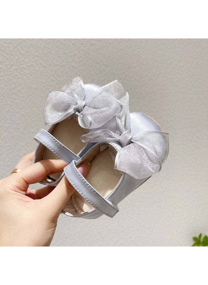 Generic 2024 Cute Bow Princess Shoes for Baby Girls Anti-slip Gray 