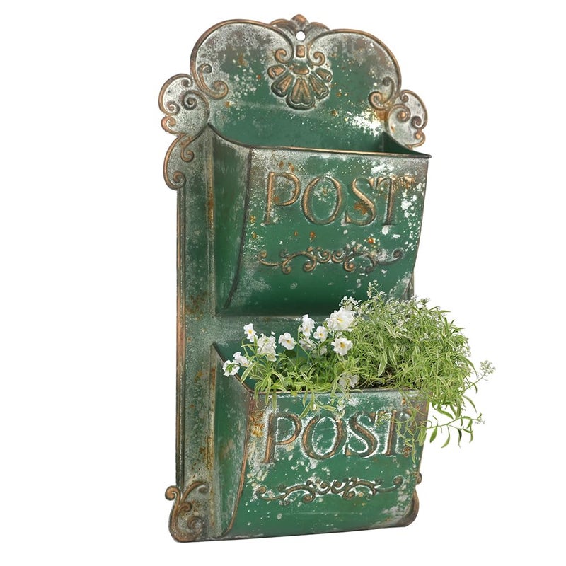 All Chic Wall Hanging Planter Outdoor Wall Planters Metal Wall Planter Flower Pot Double Layer Wall Planters for Indoor Ourtdoor Plants Porch Decor (Green) - Image 1