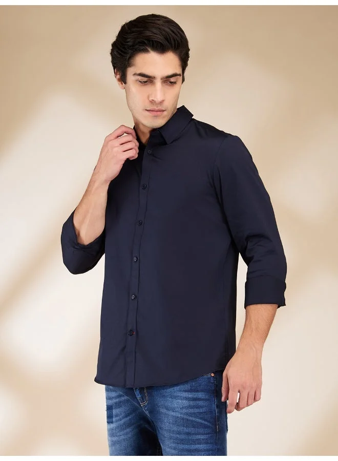 بيينغ هيومان Mens Navy Collared Long Sleeve Shirt