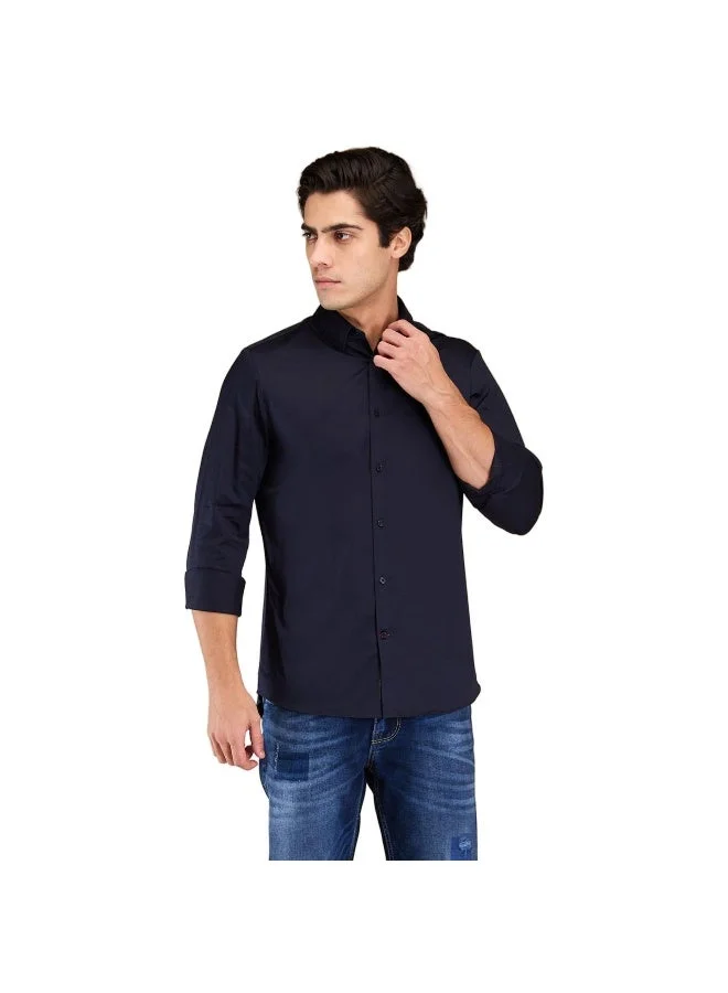 بيينغ هيومان Mens Navy Collared Long Sleeve Shirt