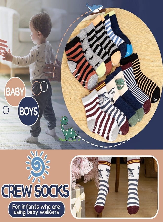 ANTSANG Baby Boys Grips Socks Kids Toddlers Infants Non Slip/Anti Skid Crew Cotton Socks 12 Pairs, Brown Striped(12 Pairs), 5-8 Years - Image 5