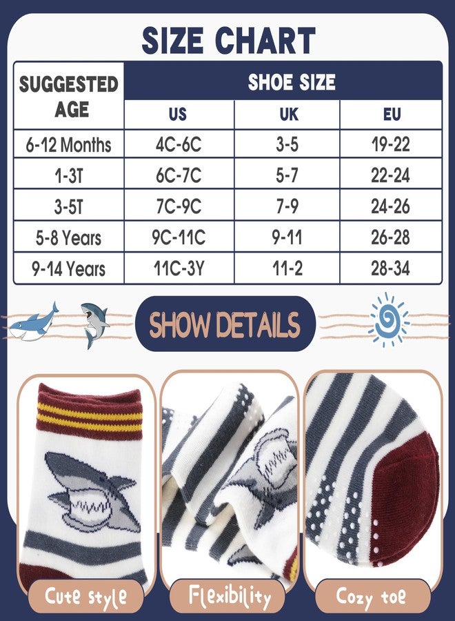 ANTSANG Baby Boys Grips Socks Kids Toddlers Infants Non Slip/Anti Skid Crew Cotton Socks 12 Pairs, Brown Striped(12 Pairs), 5-8 Years - Image 4