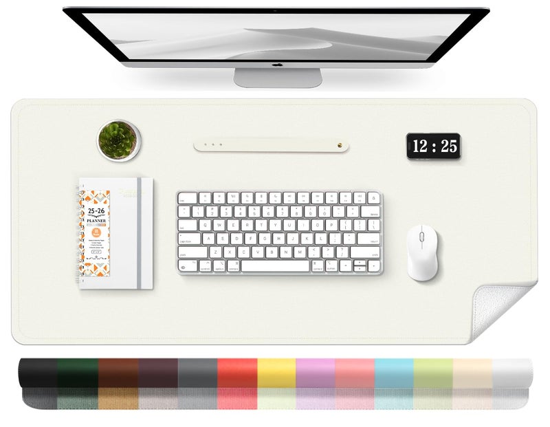 BLESWIN Leather Desk Mat, Waterproof Laptop Mat for Desk, Easy to Clean Office Desk Mat, Desk Mat, Large Writing Mat (White, 100 x 43 cm) - Image 1