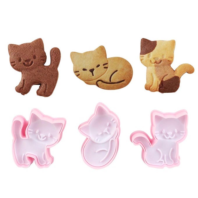 CAT SHAPE ANIMAL PLUNGER COOKIE CUTTERS SET FOOD GRADE FONDANT STAMPER SET